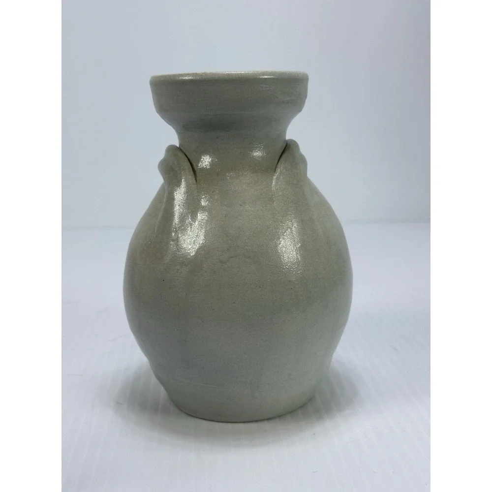 Vintage Williamsburg Pottery Stoneware Salt Glaze Vase‎ Blue Floral Flower 6.5